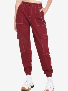 NWT • Hot Topic • Burgundy Cargo Joggers •